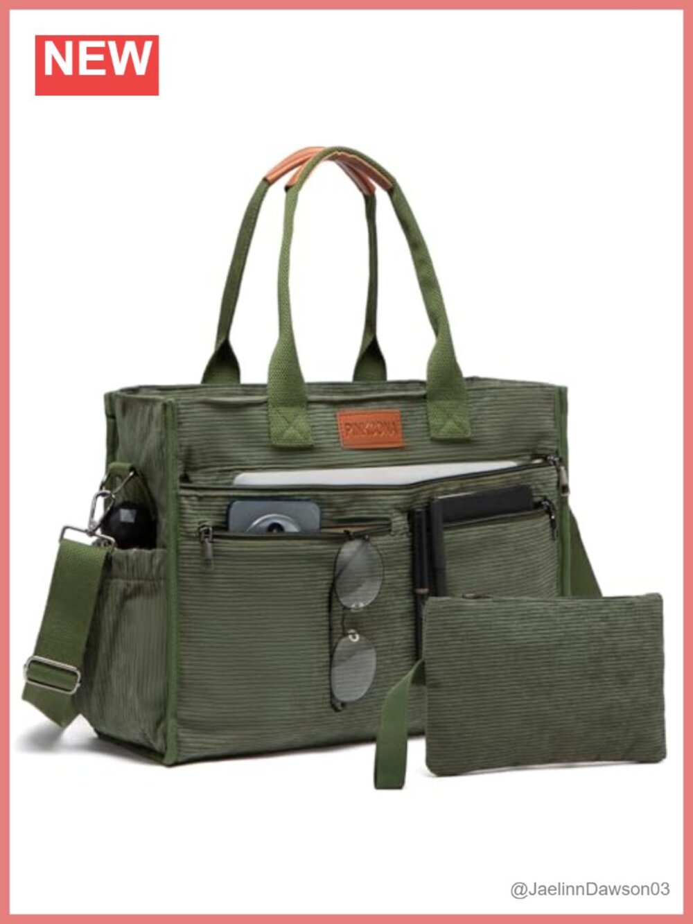 Corduroy Tote Bag 2Pc Set 14 Pocket Laptop Work Travel Crossbody